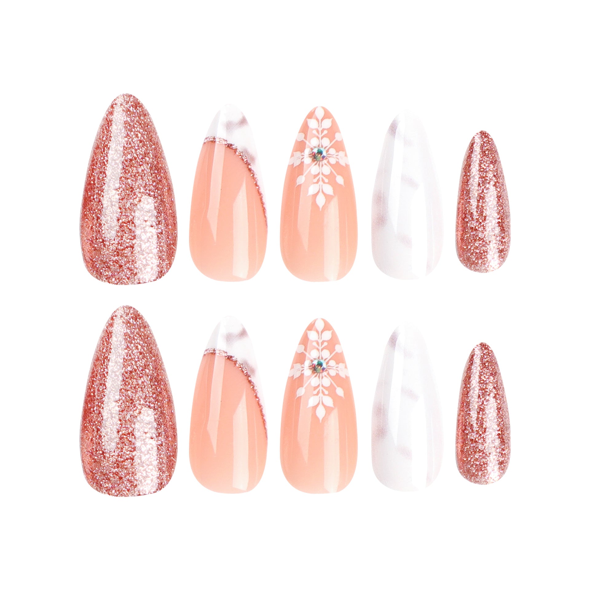 法式簡約杏仁形美甲甲片／雪花裝飾穿戴甲貼片｜365nails