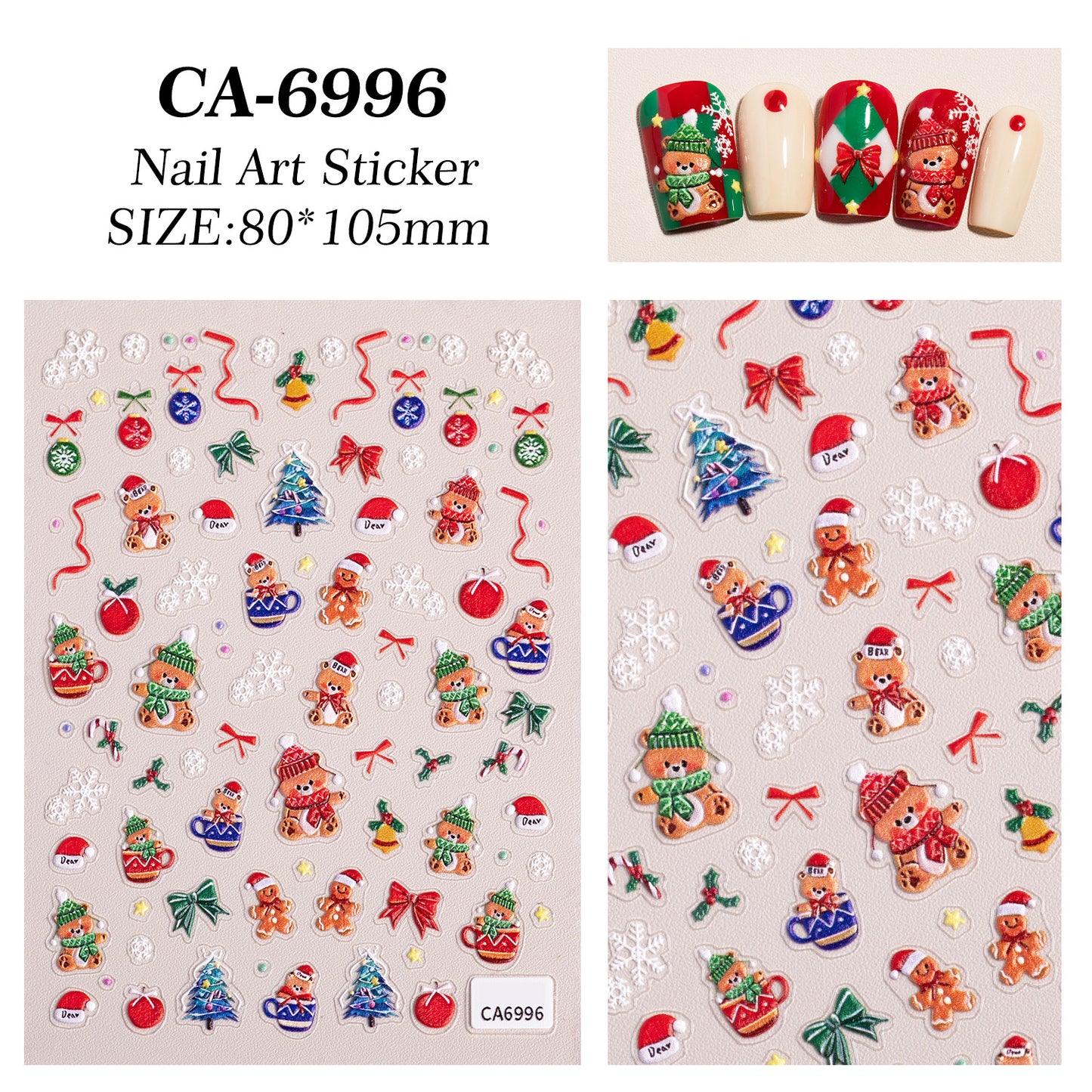 Christmas series nail art sticker 5D relief three-dimensional snowman Christmas tree DIY nail sticker jewelry CA model