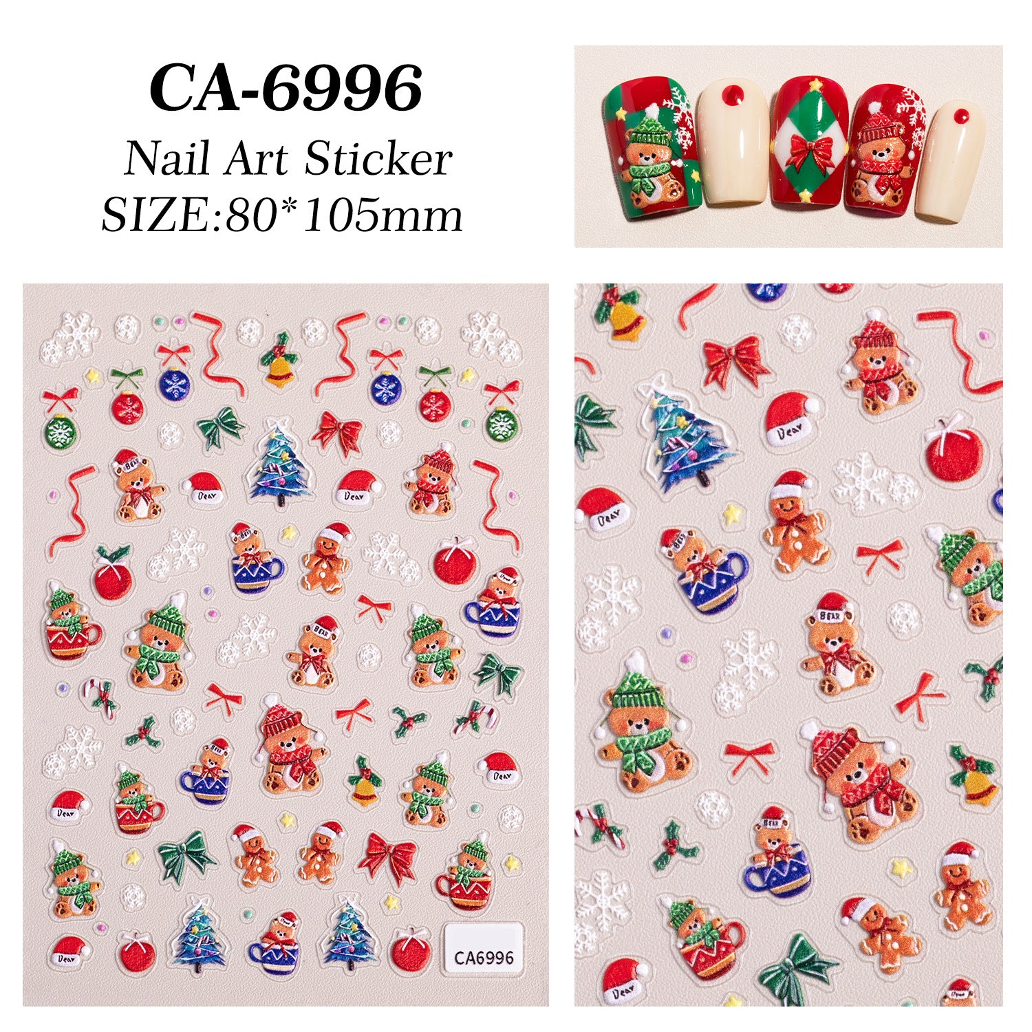 Christmas series nail art sticker 5D relief three-dimensional snowman Christmas tree DIY nail sticker jewelry CA model
