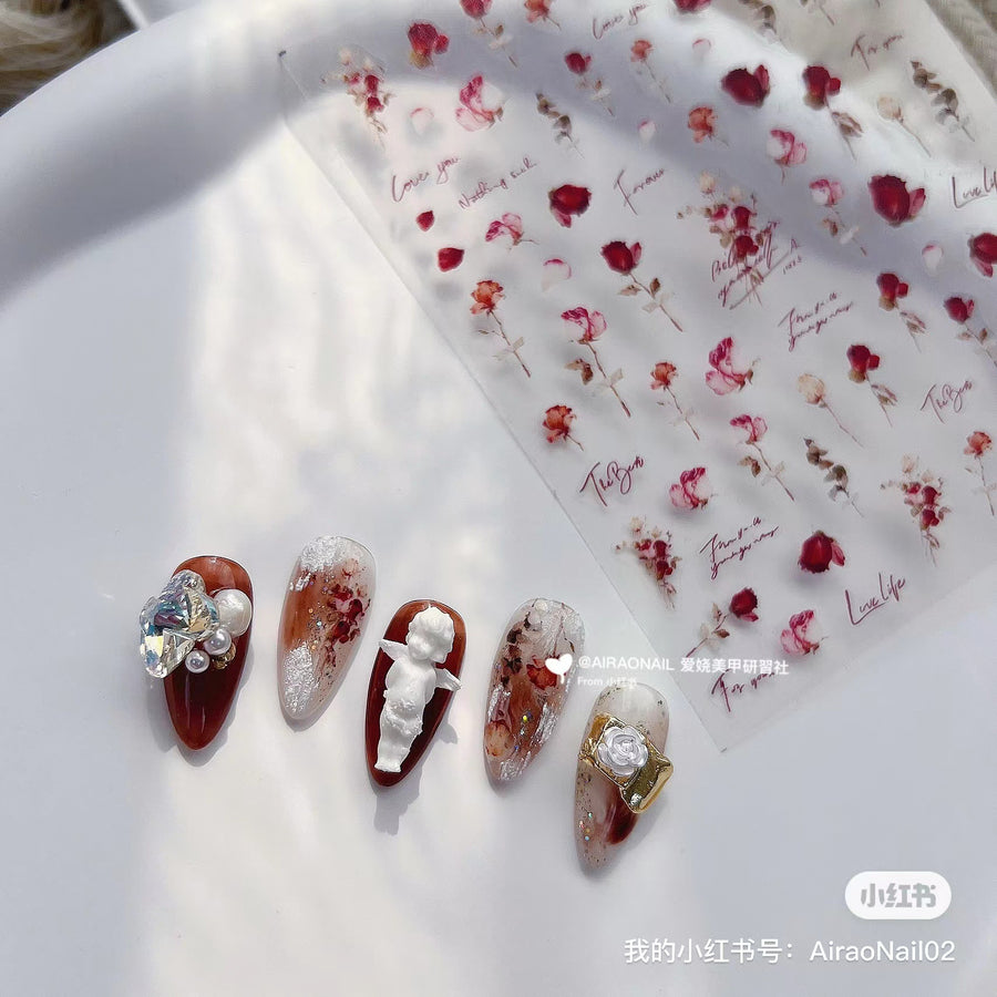 365nails: 빈티지 드라이 장미 네일 아트 스티커