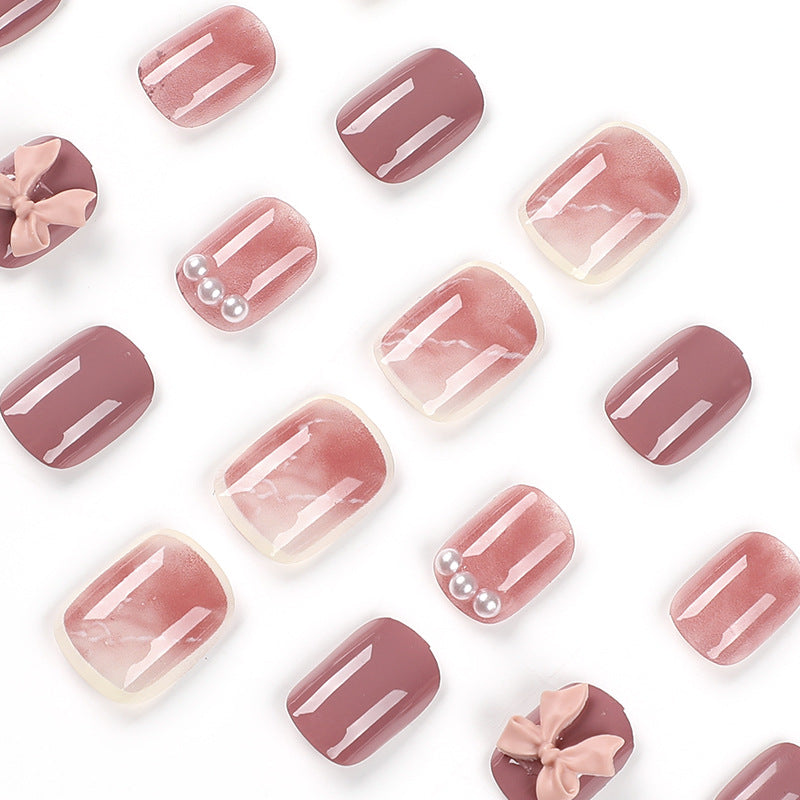 nails piece Press on nails red short nails smudge bow pearl Press on nails piece Wholesale removable nails piece｜365nails