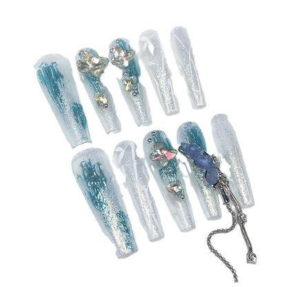 Ice through flash Handmade press on nails irregular shape manicure 4cm thin dog super long ladder wearable fake nails｜365nails