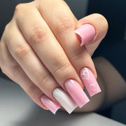 簡約愛心 情人節穿戴甲 粉白色 中長款方形 美甲甲片 批發｜365nails