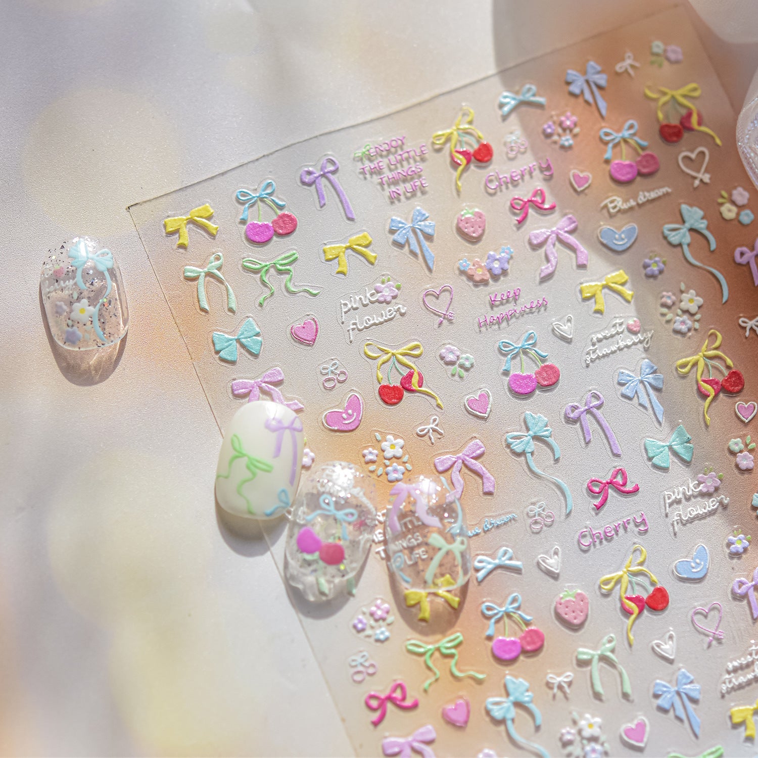 Colorful Ribbon & Sweet Heart: "Y2K Ribbon Candy" – 5D Embossed Nail Sticker