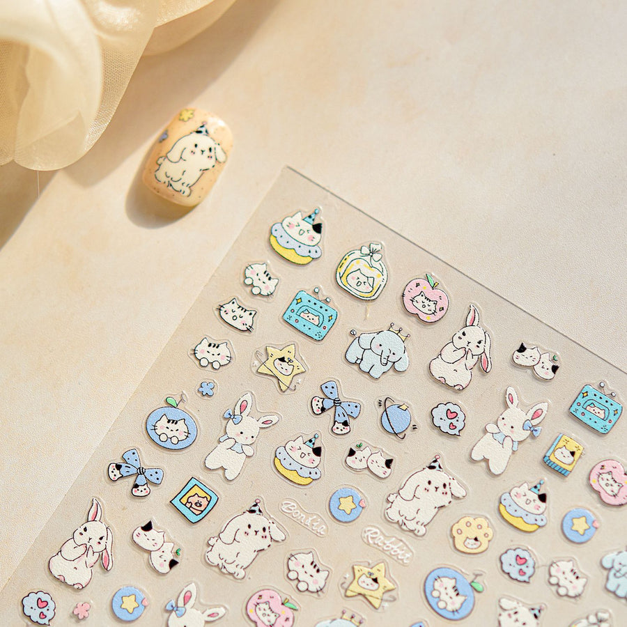 365nails: 블루 톤 귀여운 동물 친구들 네일 아트 스티커