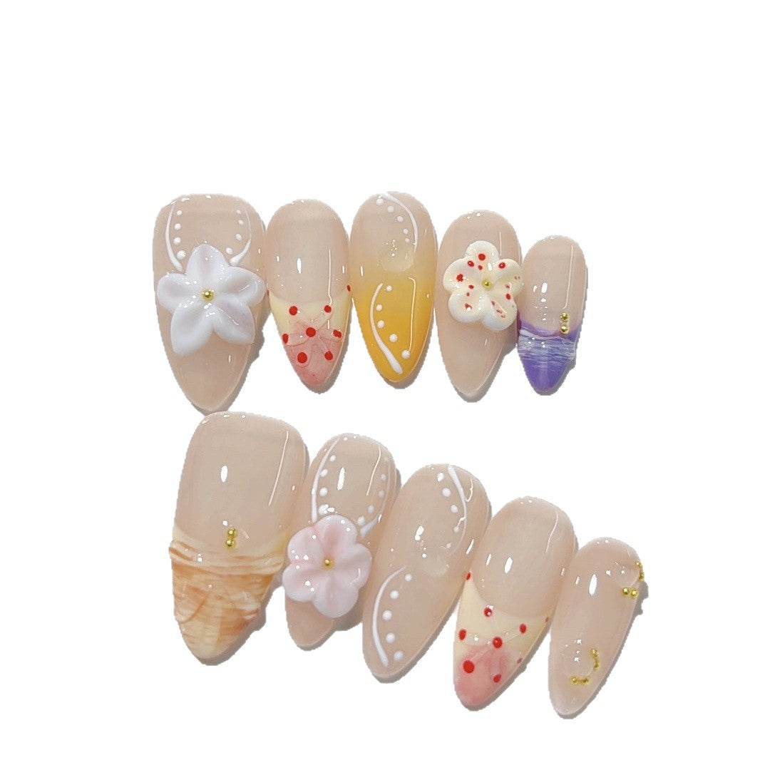 Pastel Garden: "Sussurro Florescente" – Unhas Postiças Longas Amendoada