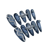 Pegatina de uña larga con diseño de serpiente de metal y viento de aleación de la Emperatriz Viuda Jiaxi, hecha a mano por completo｜365nails