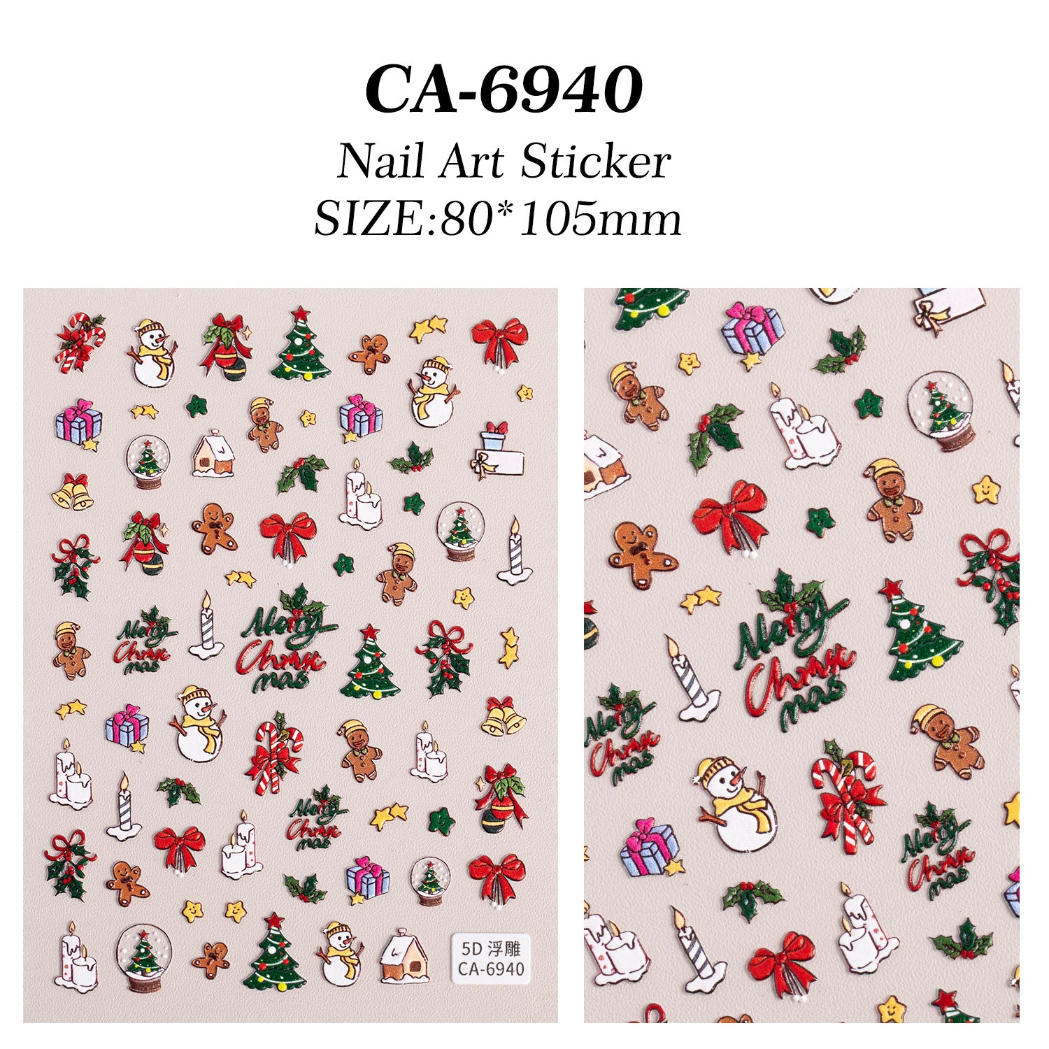 Christmas Themed Nail Art Sticker 5D Embossed Three-dimensional Santa Elk Nail Sticker Ornament CA