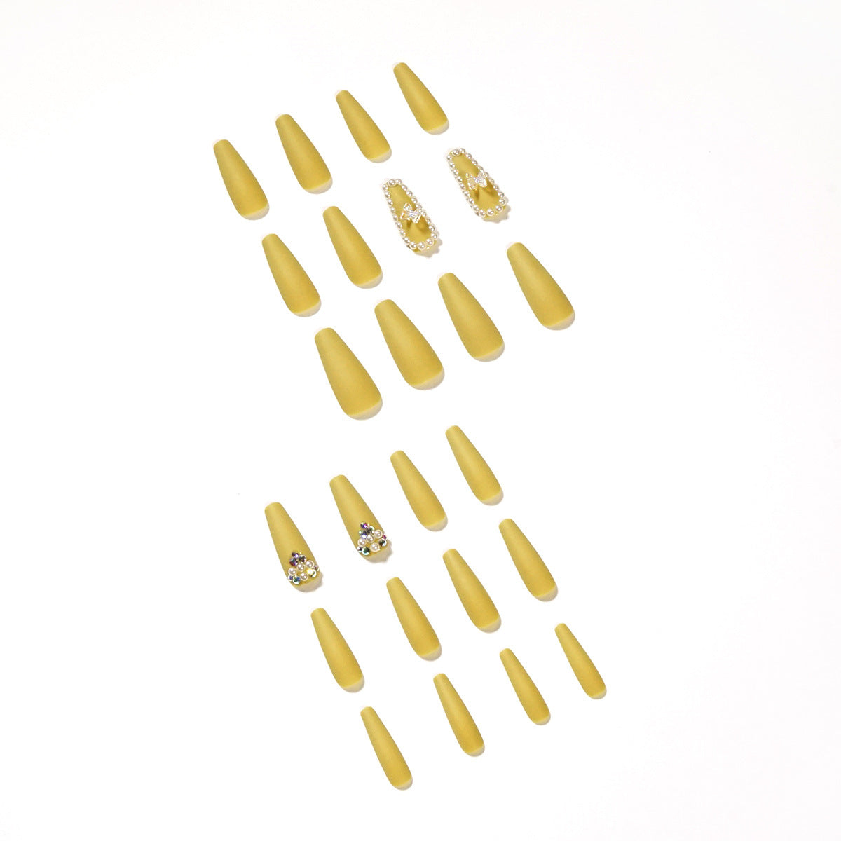 Mustard yellow-green  butterfly nail art full drill nail patch white   nail art wholesale｜365nails