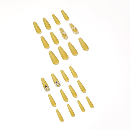 Mustard yellow-green  butterfly nail art full drill nail patch white   nail art wholesale｜365nails