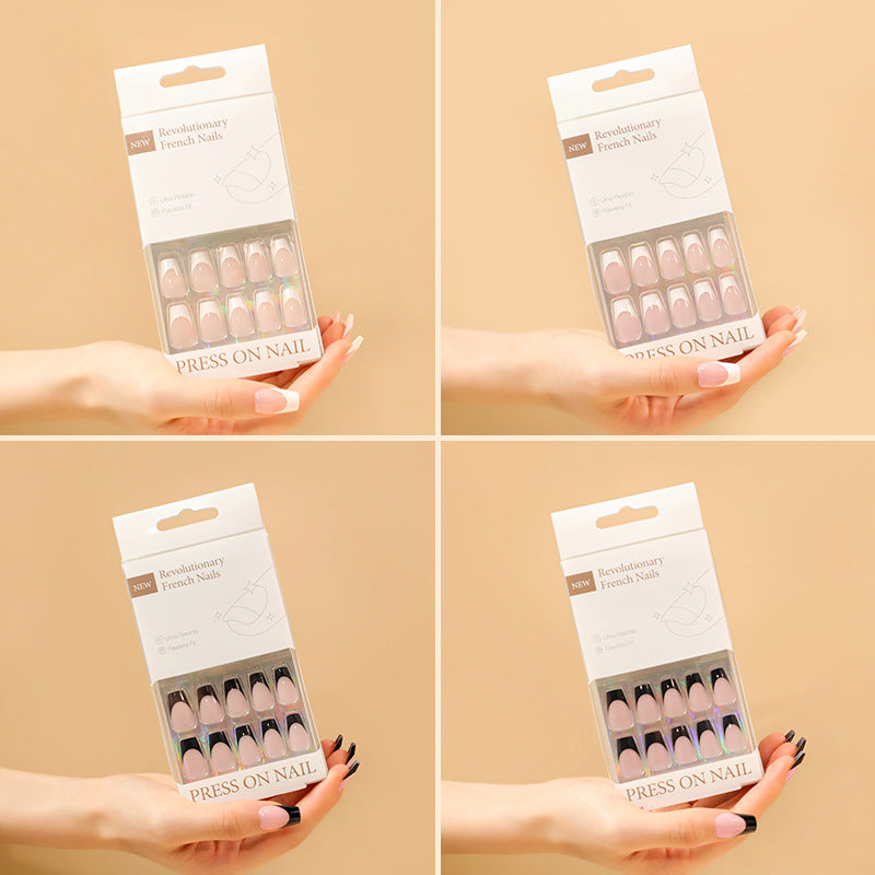 Factory Direct Sales Black White French Wear Nail 2023 Premium Flat Nail Shop Nail Pad Box