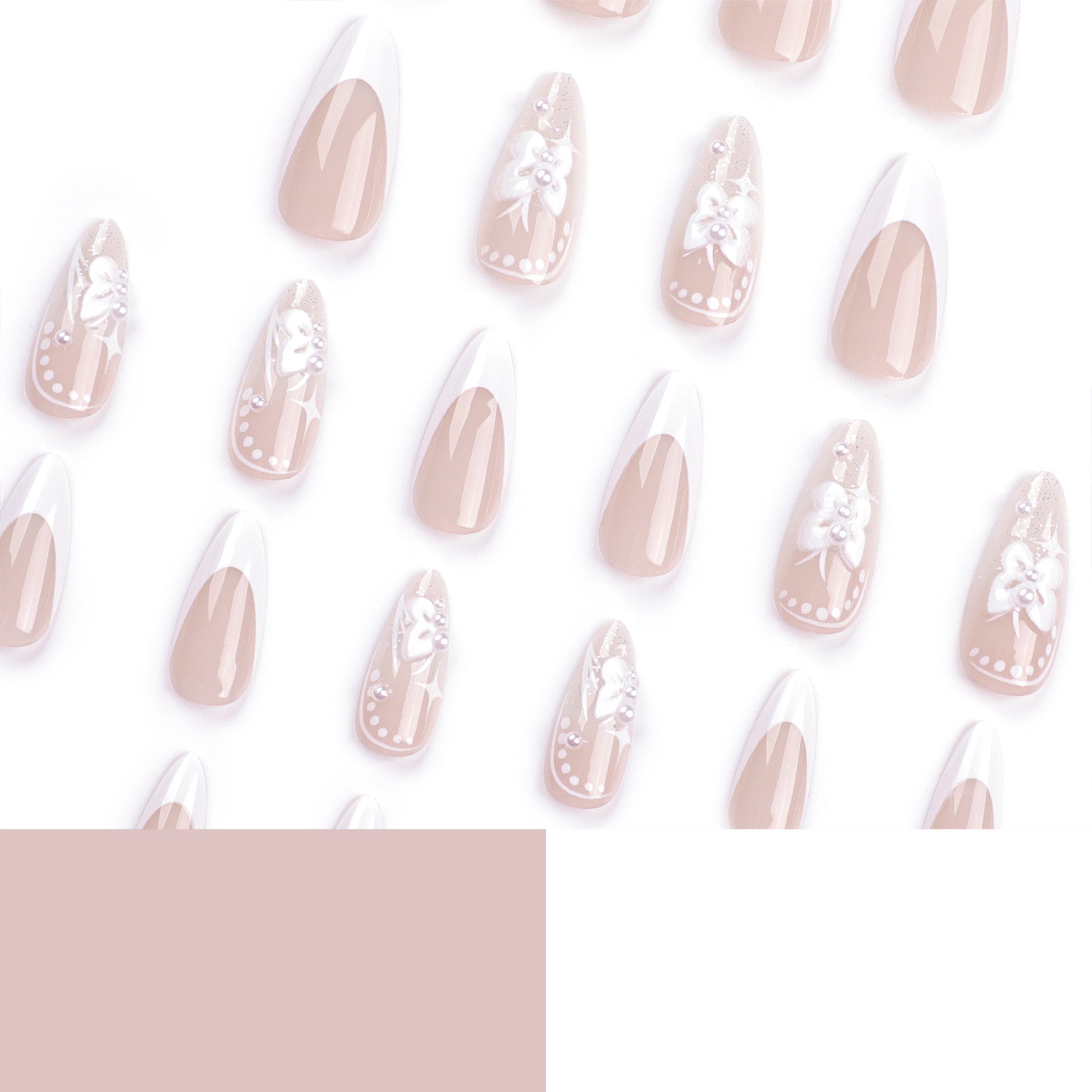 3D 蝴蝶結白色法式穿戴甲｜網紅純欲風・星芒成品批發｜365nails