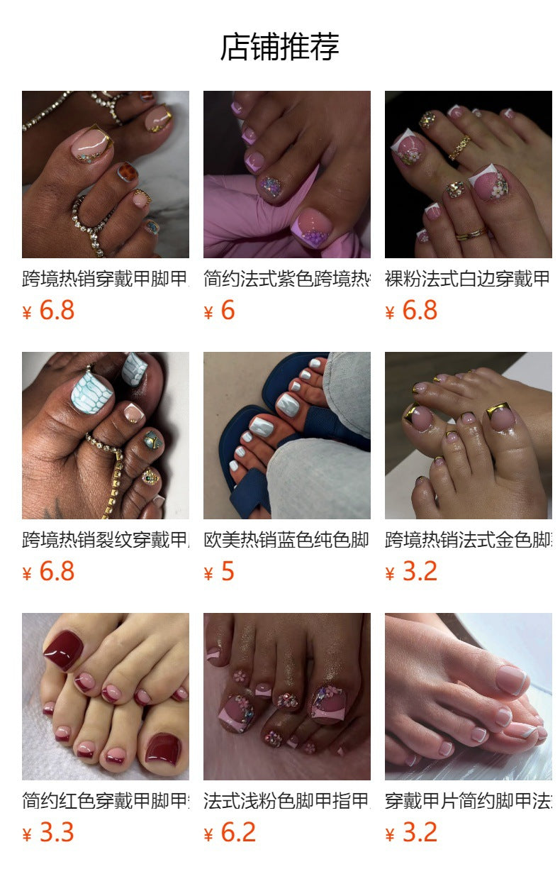 French-style toenail tips, fully embellished with sparkling rhinestones and pearls, for a dazzling, short-toe manicure