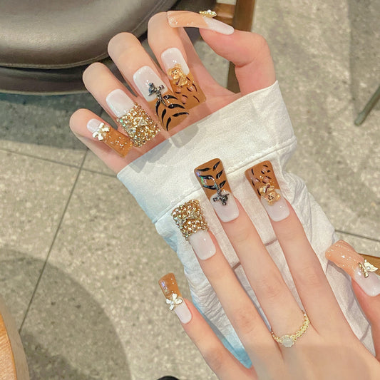 French Leopard Print Pure Handmade press on nails Spice Girl Wind Black Gold Explosive Advanced Sense Millennium | 365nails