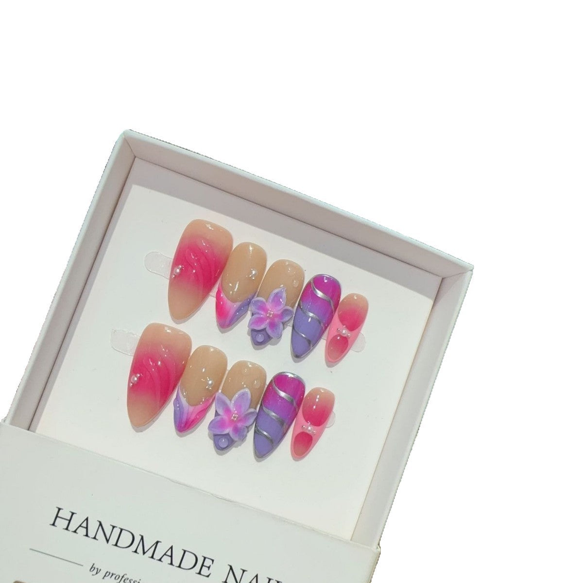 365nails: "Tropical Bloom" – 3D 플로럴 수제 아몬드형 네일