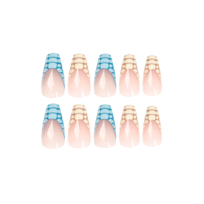 Blue and yellow mandarin duck crocodile pattern press on nails piece fake nail nail sticker removable nail piece nail piece wholesale｜365nails