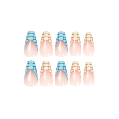Blue and yellow mandarin duck crocodile pattern press on nails piece fake nail nail sticker removable nail piece nail piece wholesale｜365nails
