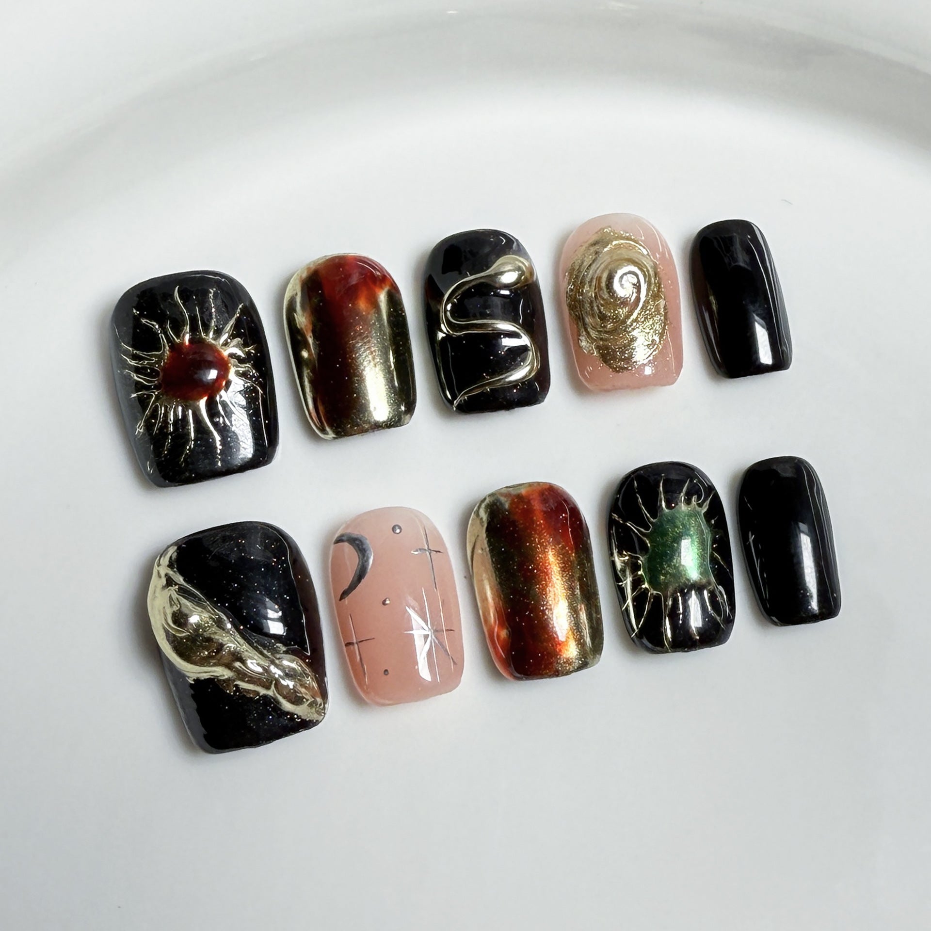 手工製穿戴甲｜秋冬新款手繪短款仿真甲 批發｜365nails