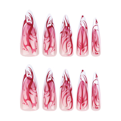 Repeatable wearable Halloween manicure French long pointed  red flame smudge  ｜365nails