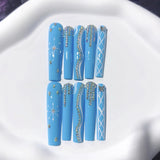 Sky Blue Crystal Line Minimal Glam Press On Nails