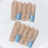 Nude Blue Minimal Crystal Accent Press On Nails