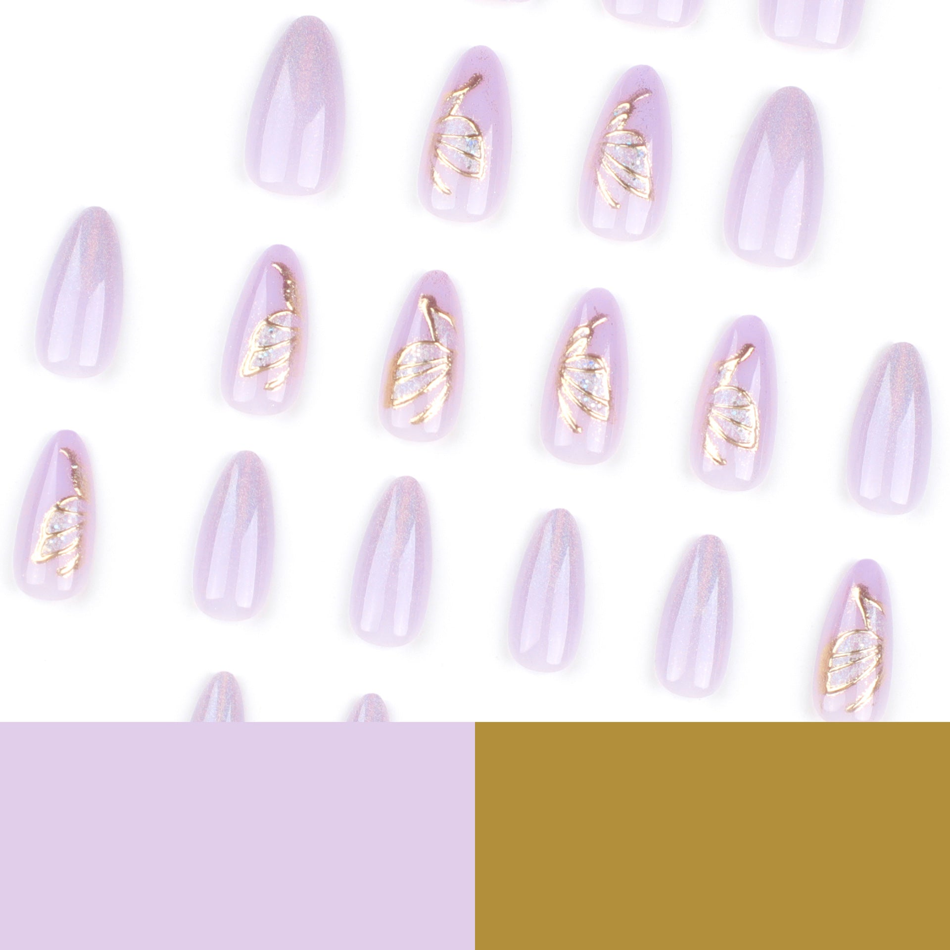 魔鏡粉甲片 批發 — 紫色純色簡約款＋金色蝴蝶美甲甲片｜365nails