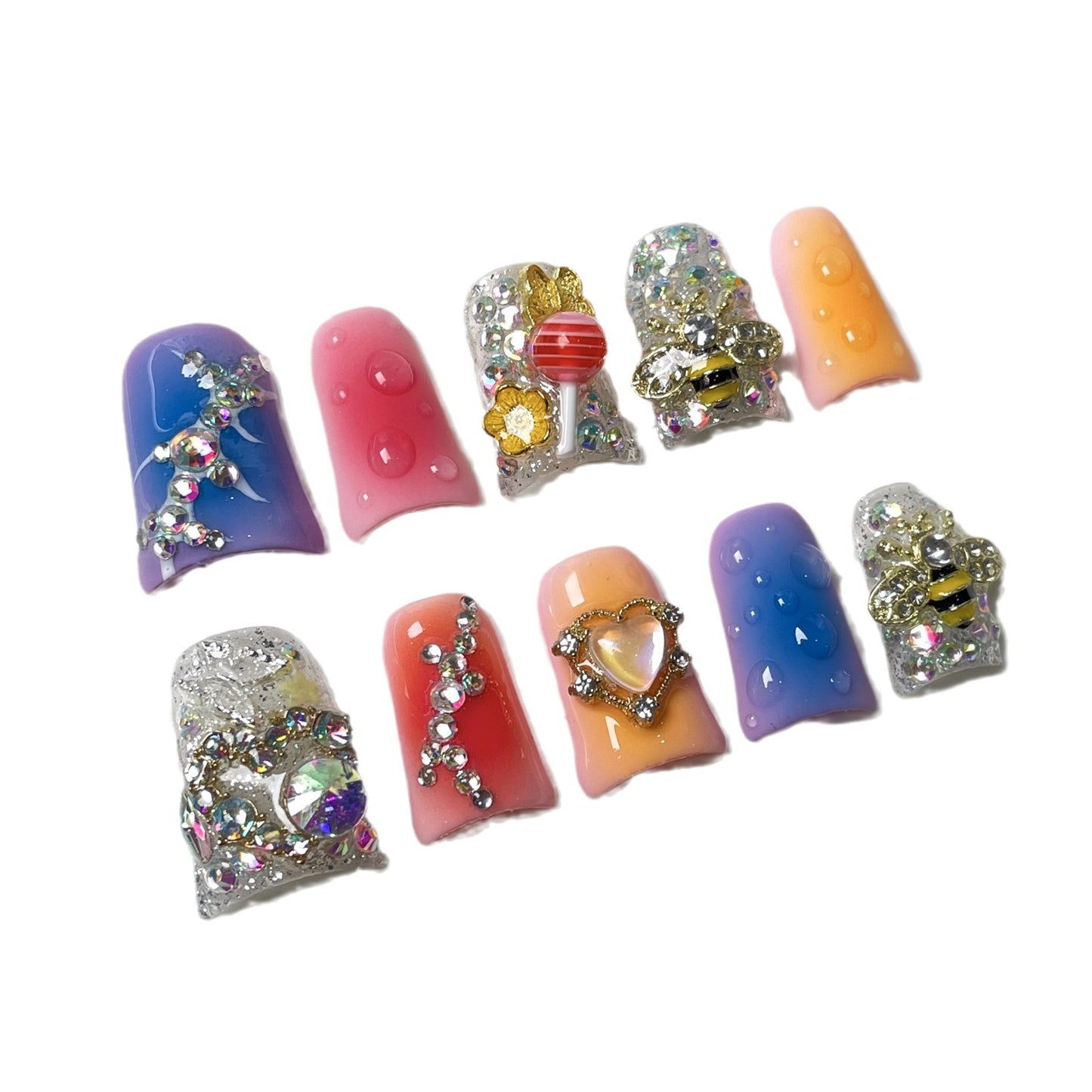 Unhas postiças artesanais Sweet Cool Spice Girl Blush Nail Duckbill Nail Wearing Fake Nail Wholesale｜365nails