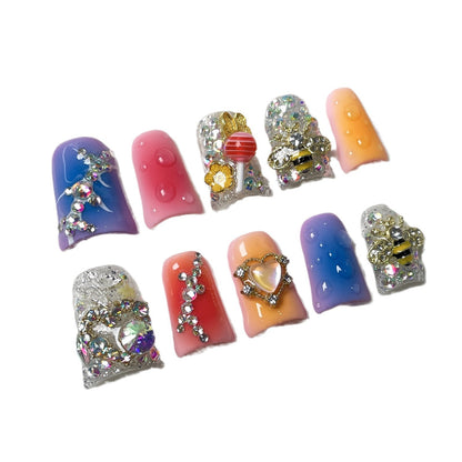 Unhas postiças artesanais Sweet Cool Spice Girl Blush Nail Duckbill Nail Wearing Fake Nail Wholesale｜365nails
