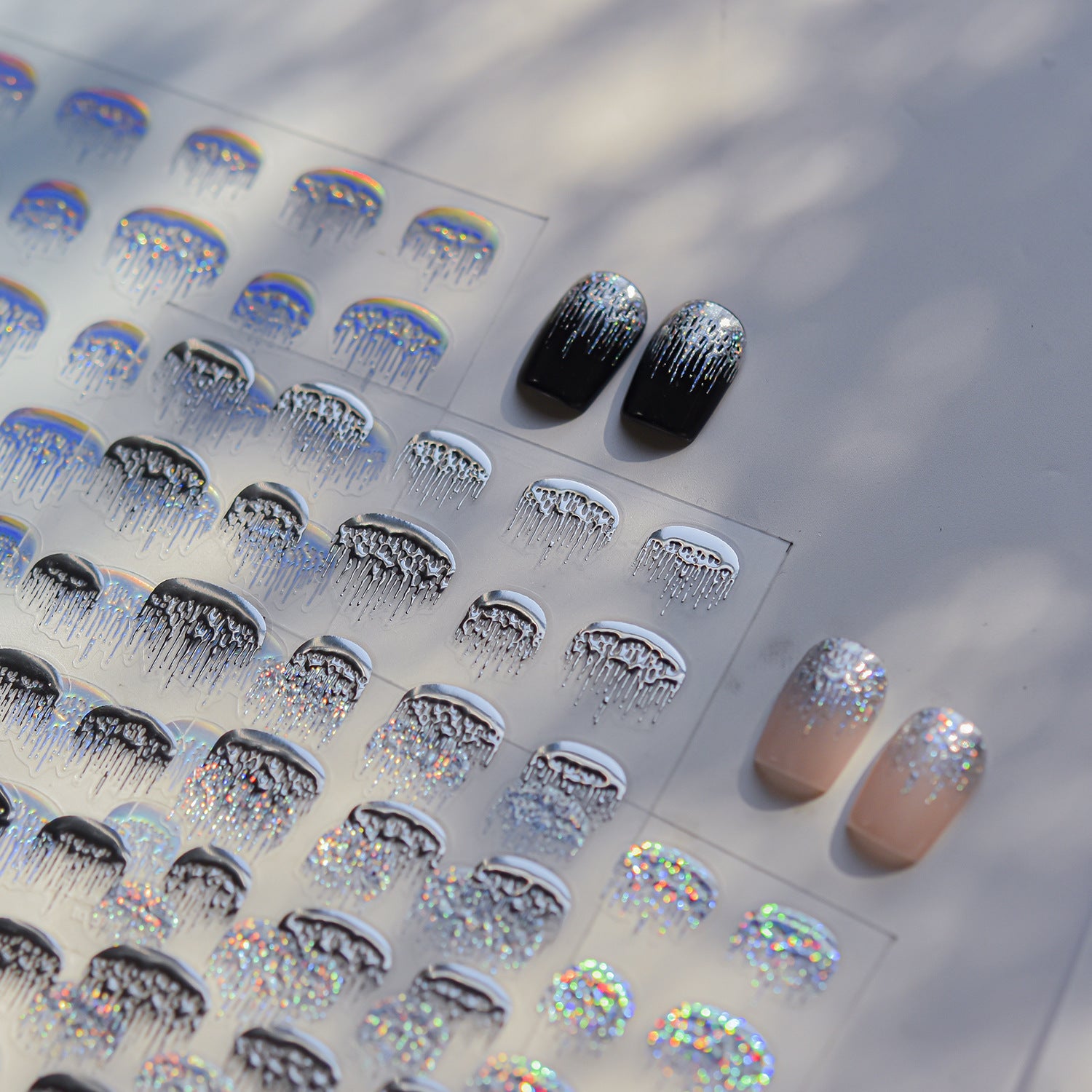 365nails: 홀로그램 프렌치 팁 드립 입체 세트 네일 스티커