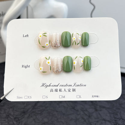 Handmade manicure short spring and summer small fresh hand-painted five-petaled flower pure handmade press-on nails removable fake nail｜365nails