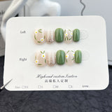 365nails Whimsy: "Emerald Meadow" – Short Square Green & Floral Press On Nails 24pcs