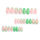 Small fresh French green edge press on nails solid color green manicure short ballet human fish bead love nail wholesale｜365nails