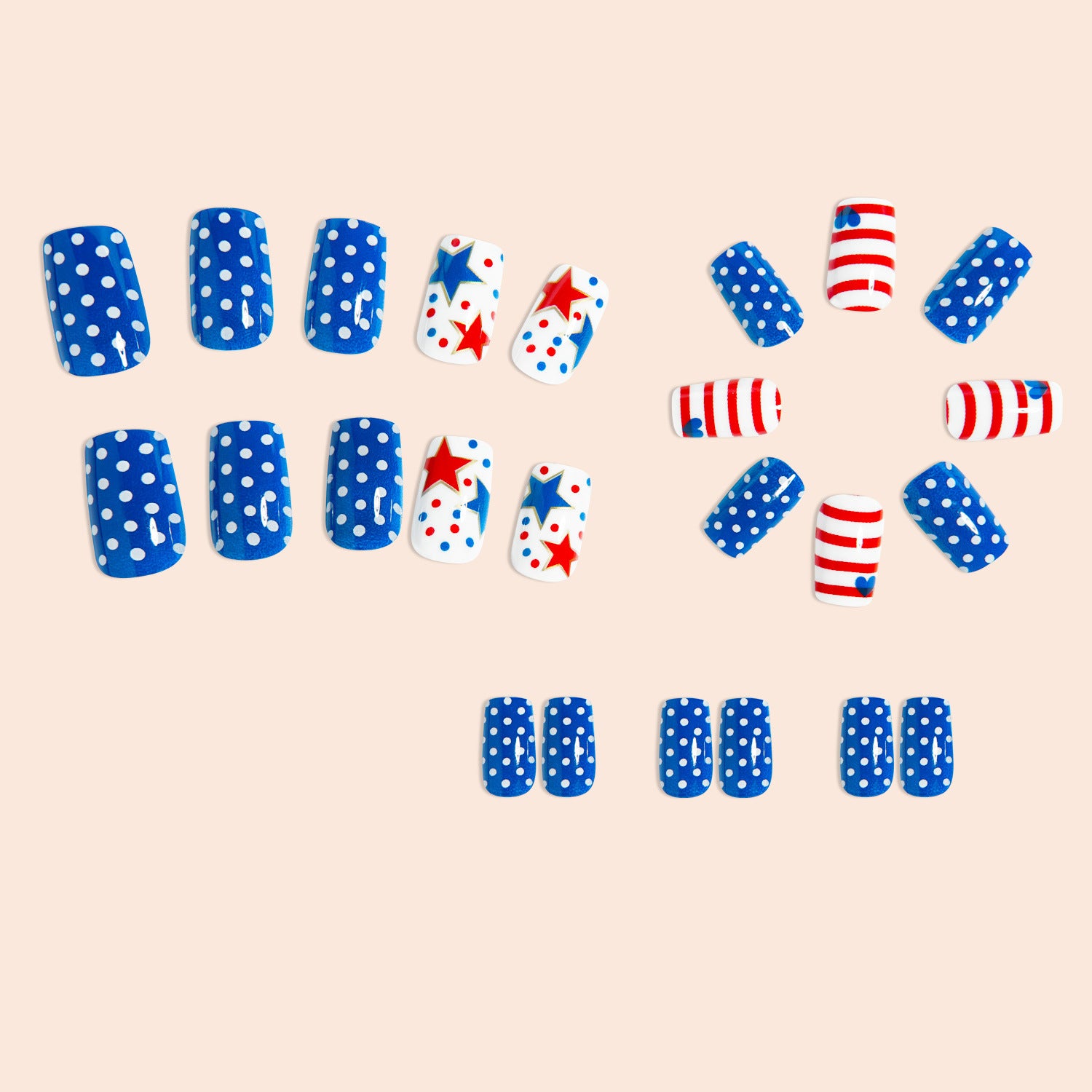 365nails: Unhas Postiças Divertidas de Estrelas, Bolinhas e Listras para o Dia da Independência