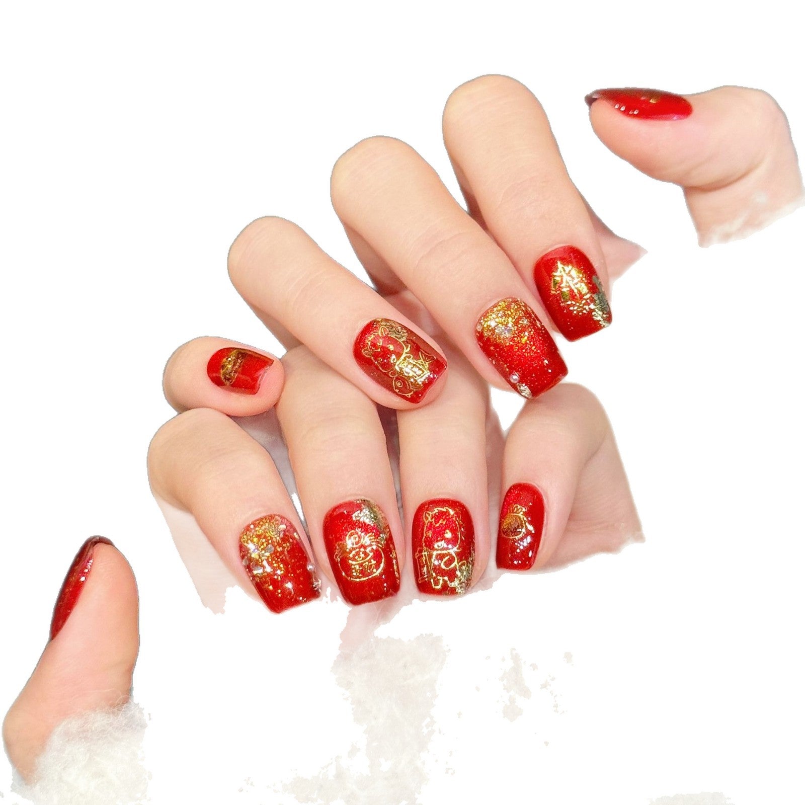 365nails: "Golden Fortune" – Chinese New Year Handmade Short Square Nails