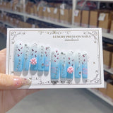 Blue Ombre Floral Crystal Elegant Press On Nails