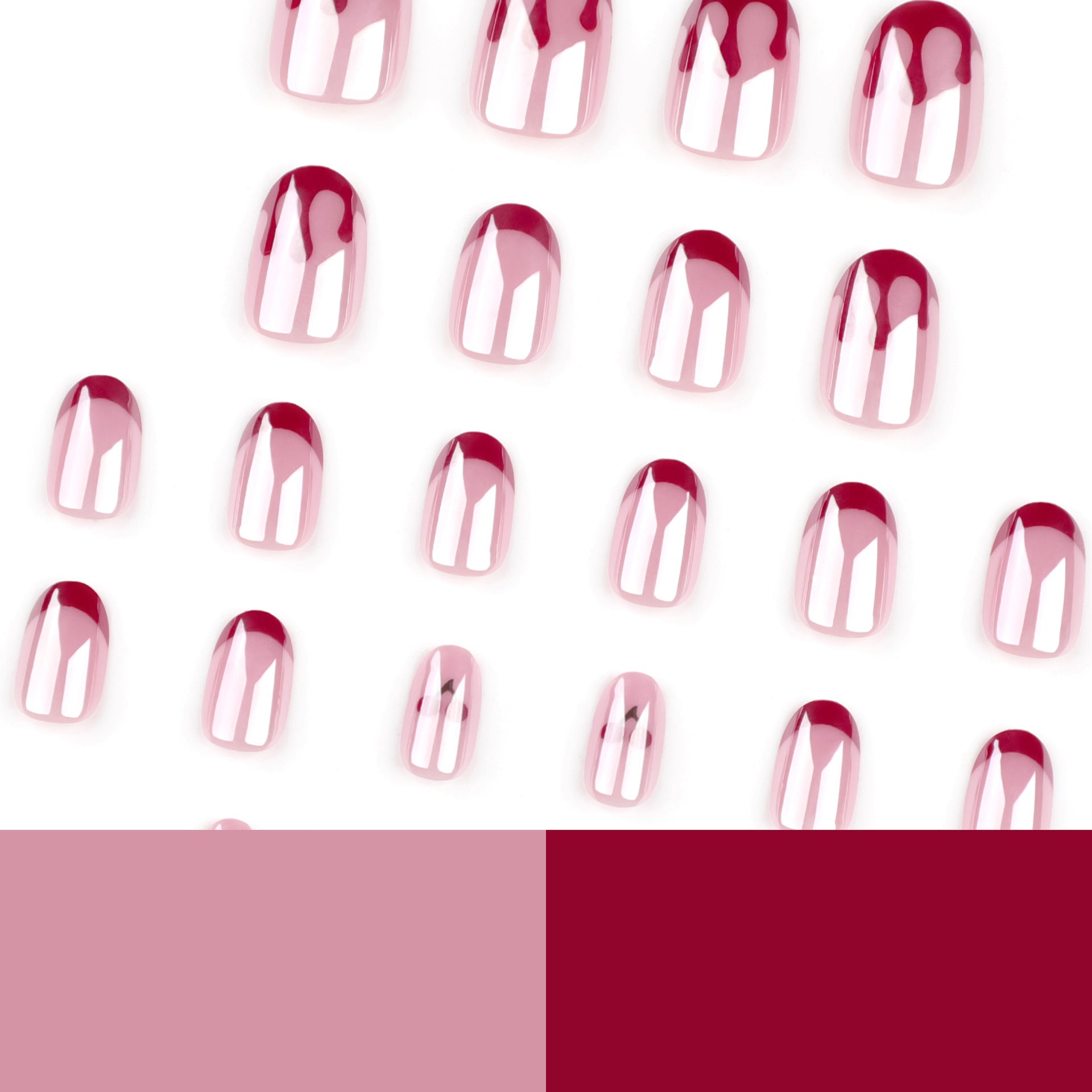 Uñas francesas rojas con un dulce toque de cereza, uñas postizas reutilizables, venta al por mayor de uñas Yiwu | 365nails