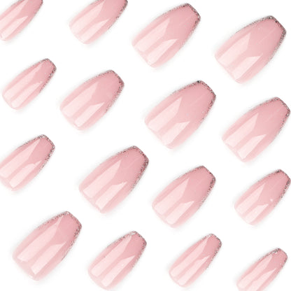 Naked Pink French Glitter Nail Art Wear Short Ballet Nail Art Tablets Detachable Wearable Nail Tablets Finished Products Wholesale｜365nails