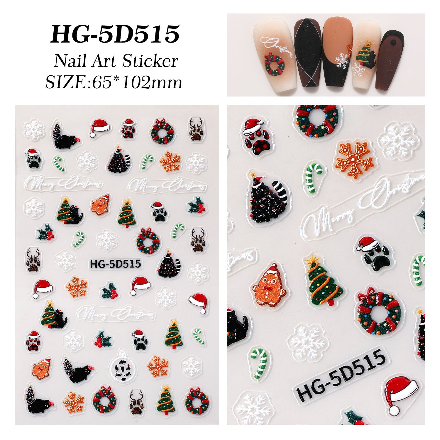 Original Christmas element nail art sticker 5D relief three-dimensional happy Christmas DIY nail sticker jewelry HG model