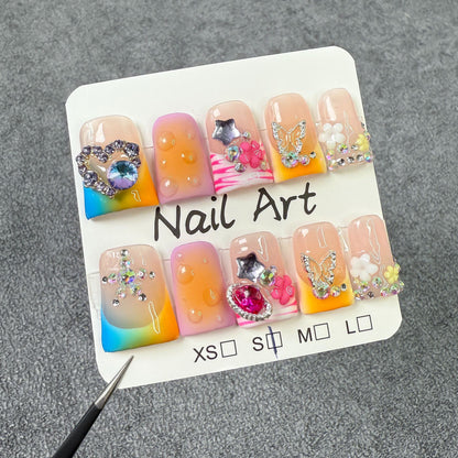 Unhas postiças artesanais, blush transparente, remendo de unha francesa, atacado de unhas bico de pato｜365nails