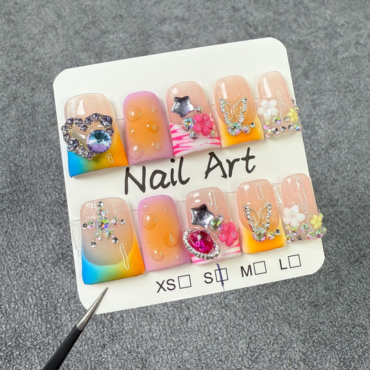 Unhas postiças artesanais, blush transparente, remendo de unha francesa, atacado de unhas bico de pato｜365nails