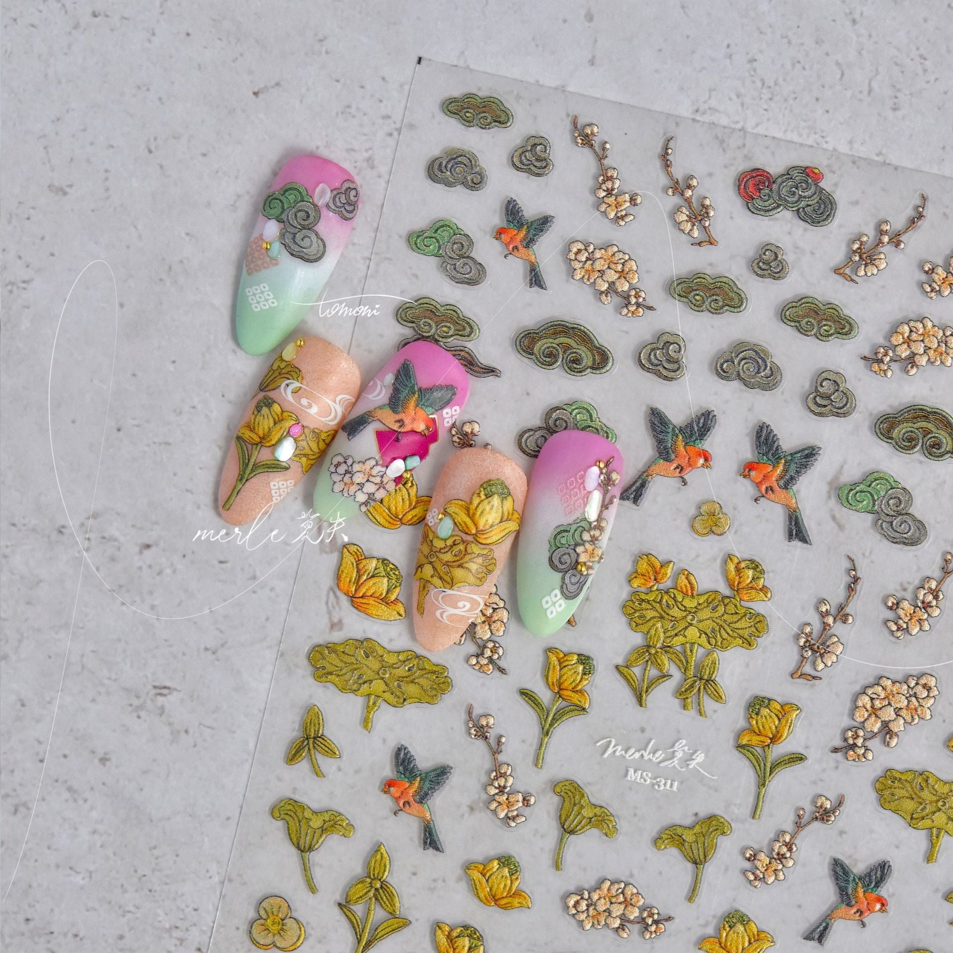 365nails: "Traditional Chinese Lotus Cloud Swallow" – nail art stickers