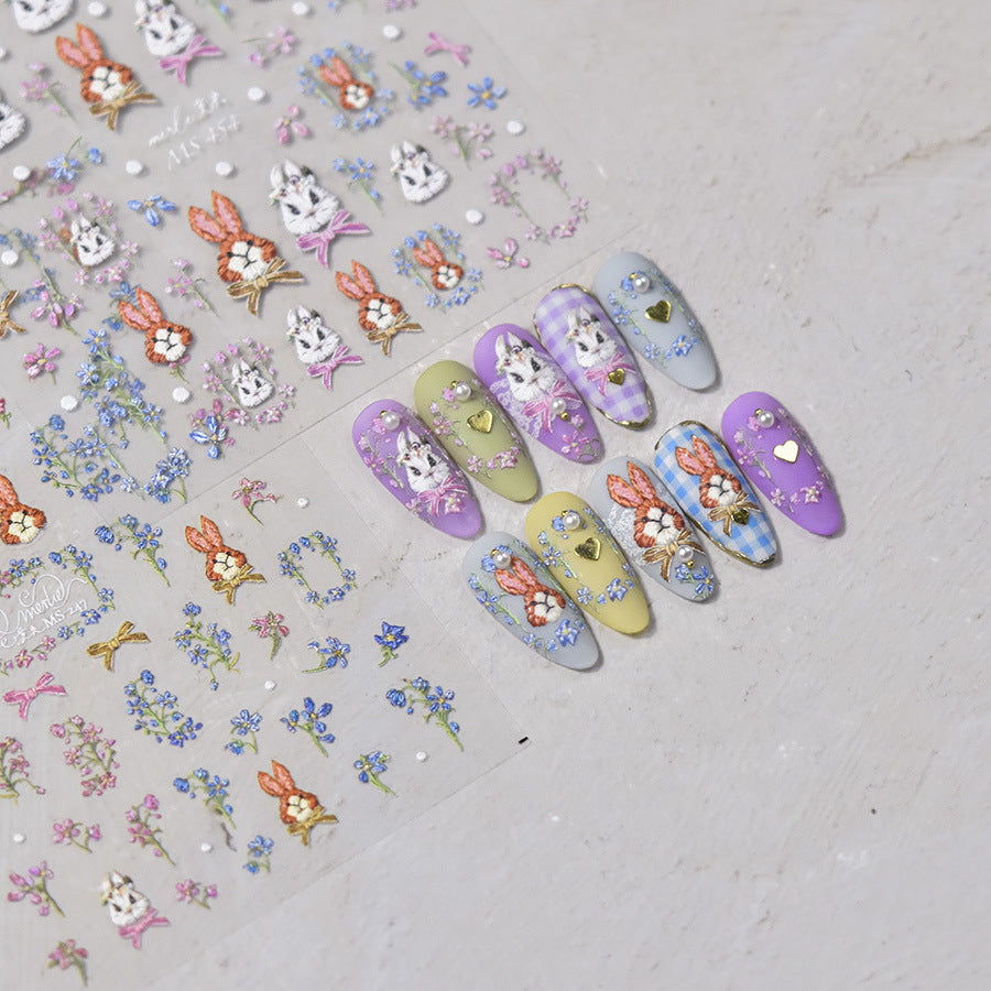花卉小兔 — 「5D 浮雕花園」甲貼
