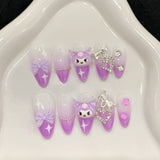 Hermosas uñas postizas de dibujos animados kawaii de chica, uñas hechas a mano | 365nails