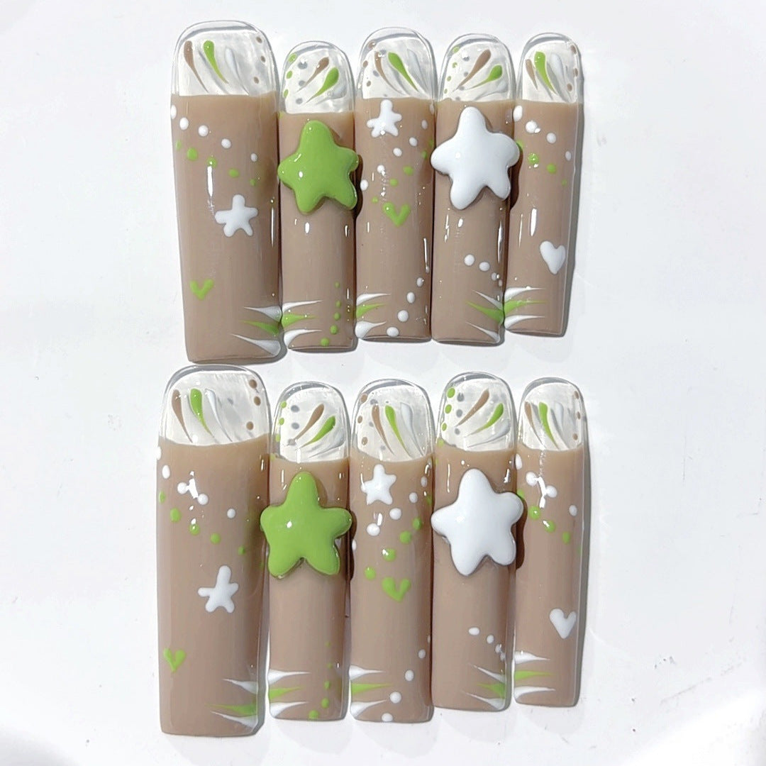 Mocha Star Playful Glossy Press On Nails