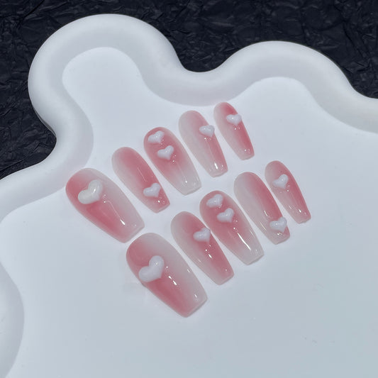 Blush gradual change handmade press-on nails ice transparent pure wind long nail patch wearable nail sticker fake nail｜365nails