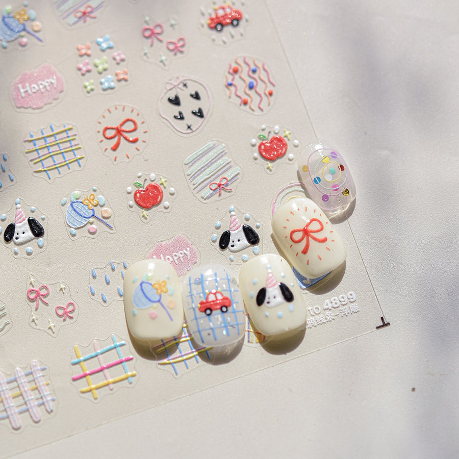 5D Embossed Doodle Nail Stickers – Puppy & Bunny Party Set