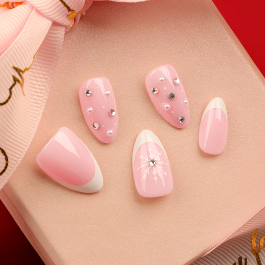 Christmas snowflake wears nail fake nails  hot-selling nail art flash diamond French nail piece fake nails wholesale｜365nails