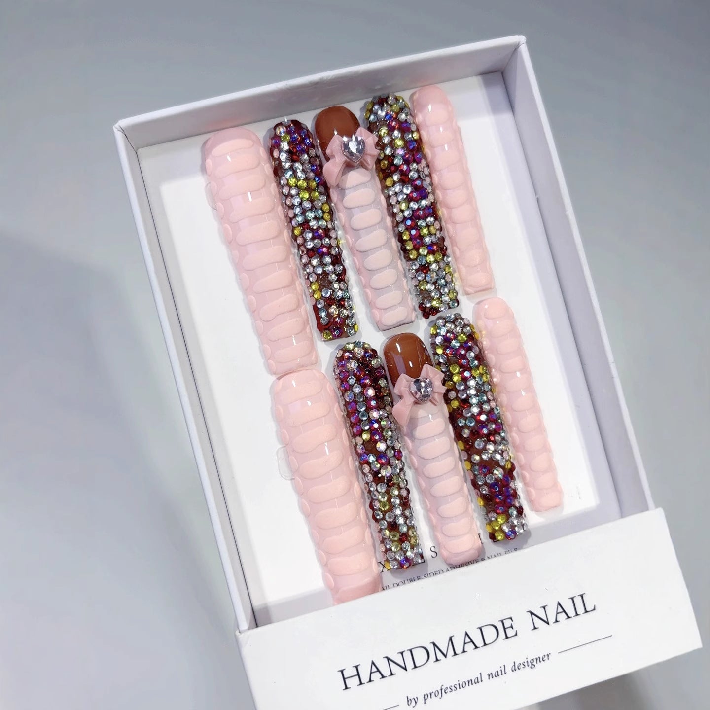 Rainbow Crystal Texture Press On Nails