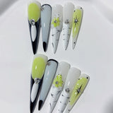 Abstract Lime Accent Extra Long Press On Nails