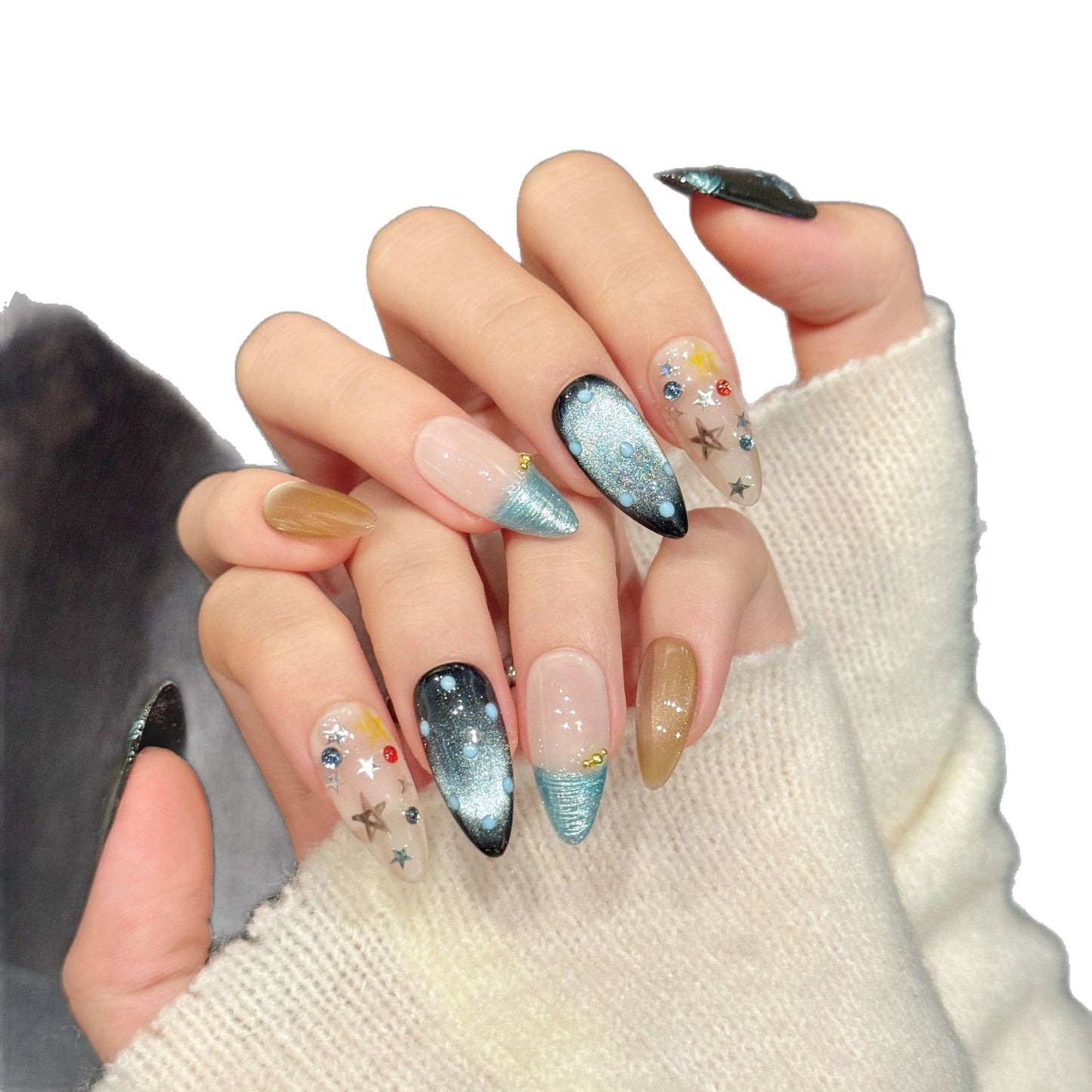 Blue Gradient Starry Sky Glitter Press On Nails